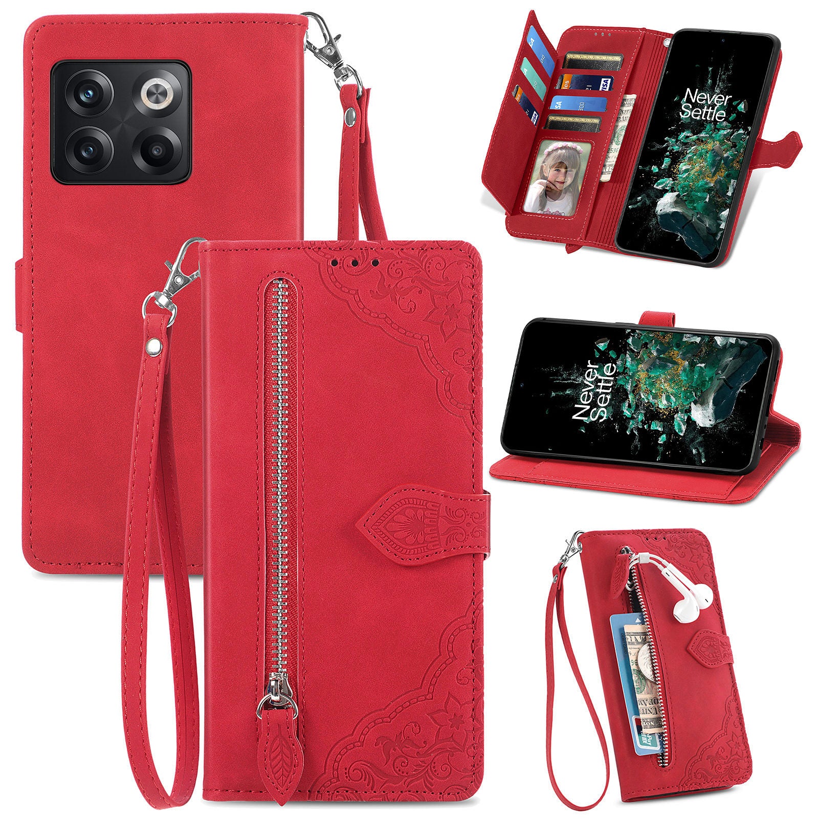 For OnePlus 10T 5G Ace Pro 5G Flower Imprinted Pattern PU Leather Phone Cover Zipper Pocket Wallet Stand Full Protection Smartphone Case For OnePlus 10T 5G Ace Pro 5G Flower Imprinted Pattern PU Leather Phone Cover Zipper Pocket Wallet Stand Full Protection Smartphone Case